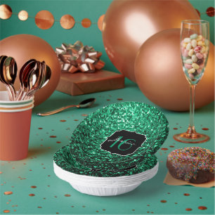 Emerald Green faux glitter sparkles Sweet 16 Paper Bowls