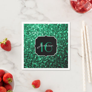Emerald Green faux glitter sparkles Sweet 16 Paper Napkins