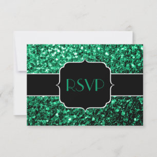 Emerald Green faux glitter sparkles Sweet 16 RSVP Card