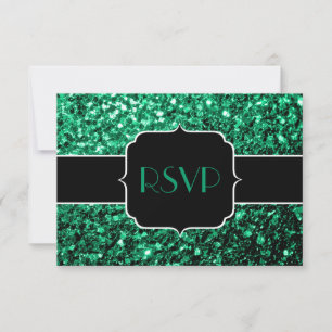 Emerald Green faux glitter sparkles Sweet 16 RSVP Card