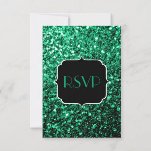 Emerald Green faux glitter sparkles Sweet 16 RSVP Card