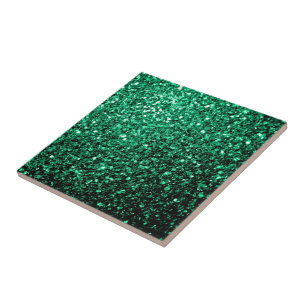 Emerald Green faux glitter sparkles Tile