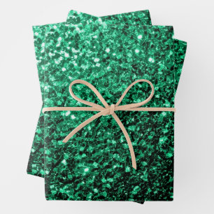 Emerald green faux glitter sparkles wrapping paper sheets