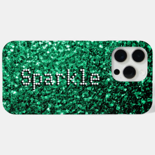 Emerald green faux glitters sparkles Your text iPhone 15 Pro Max Case