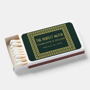 Emerald Green Faux Gold Art Deco Monogram Wedding Matchboxes