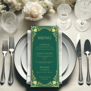 Emerald Green Faux Gold Elegant Vintage Wedding Menu