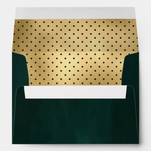 Emerald Green Faux Gold Foil Polka Dots Envelope