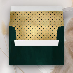 Emerald Green Faux Gold Foil Polka Dots Envelope