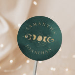 Emerald Green & Faux Gold Tarot Celestial Wedding Classic Round Sticker<br><div class="desc">Emerald Green & Faux Gold Tarot Celestial Wedding Classic Round Sticker</div>