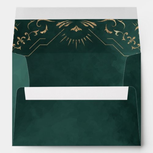 Emerald Green  Faux Gold Tarot Celestial Wedding Envelope