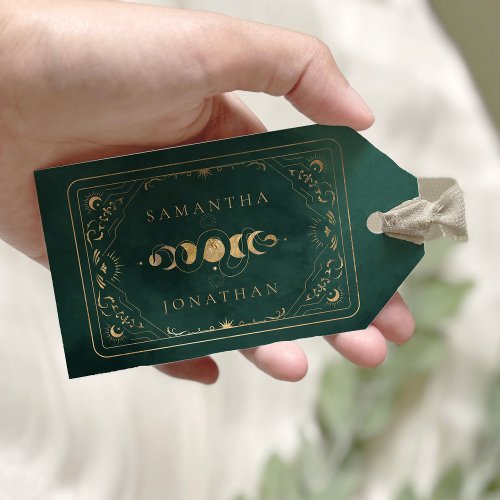 Emerald Green  Faux Gold Tarot Celestial Wedding Gift Tags