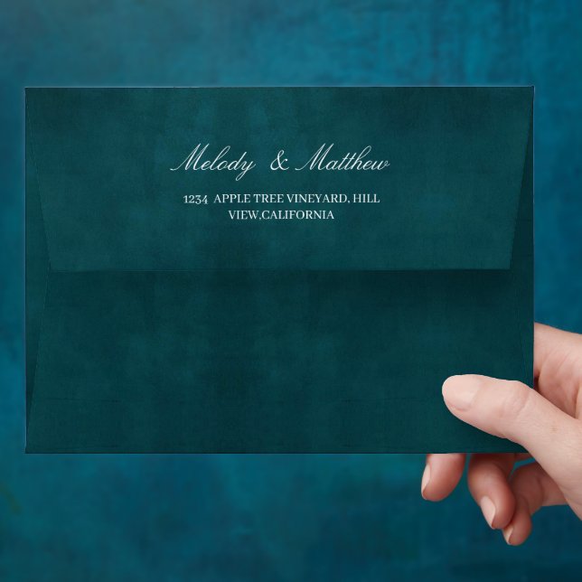 Emerald Green Faux Velvet Texture Print Wedding Envelope (Hand)
