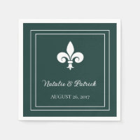 Emerald Green Fleur de Lis Wedding Paper Napkins
