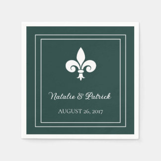 Emerald Green Fleur de Lis Wedding Paper Napkins