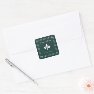 Emerald Green Fleur de Lis Wedding Stickers