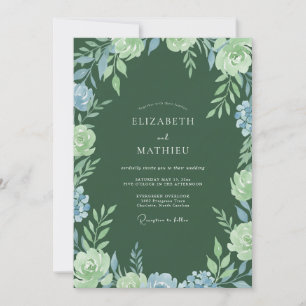 Emerald Green Floral Accent Wedding Invitation