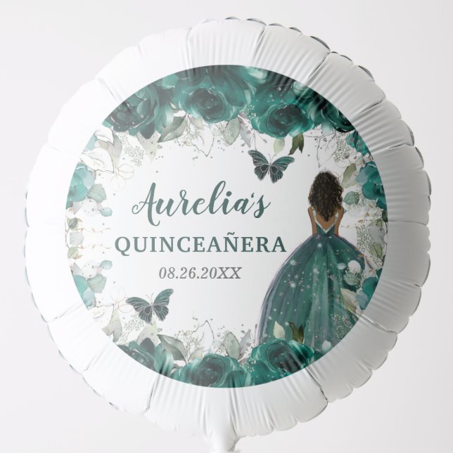 Emerald Green Floral African Princess Butterflies Balloon (Front)