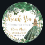Emerald Green Floral Blonde Princess Quinceañera  Classic Round Sticker<br><div class="desc">Personalize these pretty emerald green floral Quinceañera / Sweet 16 birthday round sticker labels easily and quickly. Simply click the customize it further button to edit the texts, change fonts and fonts colors. Featuring beautiful emerald green flowers and a girl dressed in a pretty emerald green dress. Matching items available...</div>