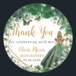 Emerald Green Floral Blonde Princess Quinceañera  Classic Round Sticker<br><div class="desc">Personalize these pretty emerald green floral Quinceañera / Sweet 16 birthday round sticker labels easily and quickly. Simply click the customize it further button to edit the texts, change fonts and fonts colors. Featuring beautiful emerald green flowers and a girl dressed in a pretty emerald green dress. Matching items available...</div>