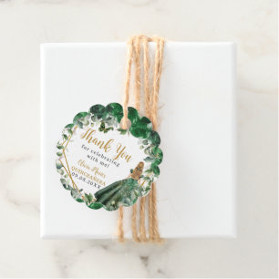 Emerald Green Floral Blonde Princess Quinceañera Favor Tags