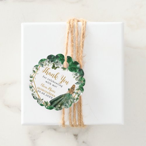 Emerald Green Floral Blonde Princess Quinceaera  Favor Tags