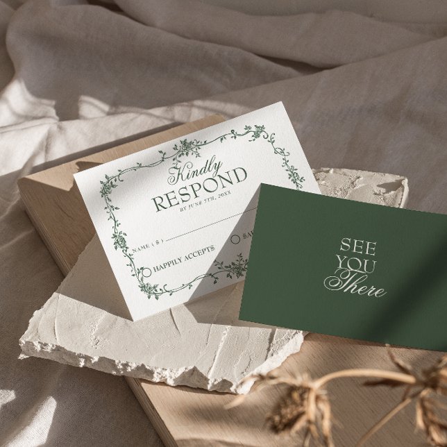 Emerald Green Floral Boho Old Money Wedding RSVP C Card (Creator Uploaded)