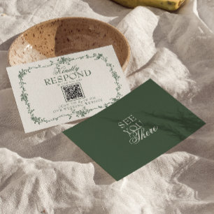 Emerald Green Floral Boho QR Code Wedding RSVP Card