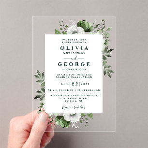 Emerald Green Floral Botanical Modern Wedding Acrylic Invitations