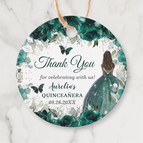 Emerald Green Floral Brown Princess Butterflies Favor Tags