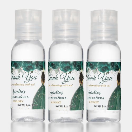 Emerald Green Floral Brown Princess Quinceanera Hand Sanitizer