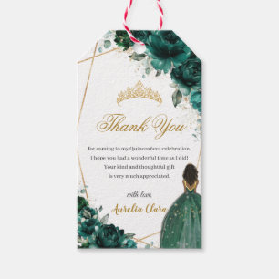 Emerald Green Floral Brown Tan Skin Girl Birthday Gift Tags