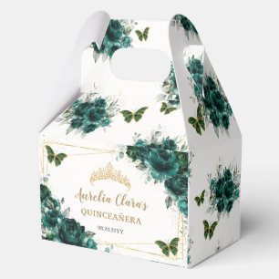 Emerald Green Floral Butterflies Birthday Gable Favor Boxes