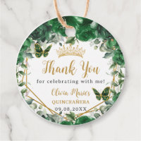 Emerald Green Floral Butterflies Gold Quinceañera