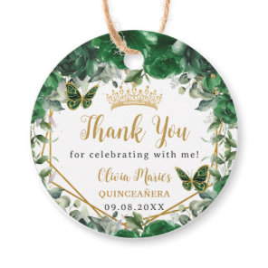 Emerald Green Floral Butterflies Gold Quinceañera Favor Tags