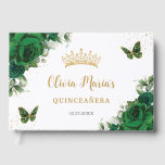 Emerald Green Floral Butterflies Gold Quinceanera Guest Book<br><div class="desc">Coordinate your party with this elegant personalized Emerald Green Floral Guest Book! Personalize it easily and quickly, simply click the customize it further button to edit the texts, change fonts and fonts colors. Featuring beautiful watercolor green roses and green and gold butterflies. Matching items available in store. (c) Somerset Fine...</div>