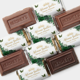 Emerald Green Floral Butterflies Gold Quinceañera Hershey's Miniatures