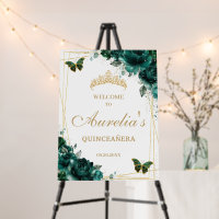 Emerald Green Floral Butterflies Quinceañera 16th 