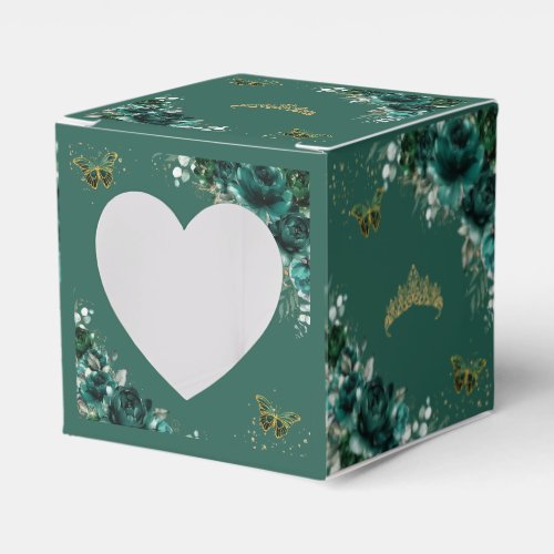 Emerald Green Floral Butterflies Quinceanera Mini  Favor Boxes