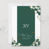Emerald Green Floral Butterfly Elegant Quinceanera Invitation (Back)