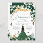 Emerald Green Floral Butterfly Elegant Quinceanera Invitation (Front/Back)