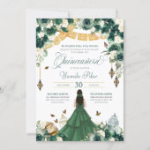 Emerald Green Floral Butterfly Elegant Quinceanera Invitation (Front)