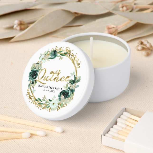 Emerald Green Floral Butterfly Quinceañera Mini Candle Favors (Insitu)