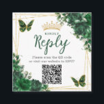 Emerald Green Floral Butterfly Quinceanera QR Code Enclosure Card<br><div class="desc">Elegant Emerald Green Floral Square QR Code RSVP Enclosure Cards. Personalize them easily and quickly, simply click the Edit Using Design Tools button to further edit the text, change font styles and font colors. Featuring beautiful watercolor emerald green flowers, green and gold butterflies and a modern gold geometric frame. Matching...</div>