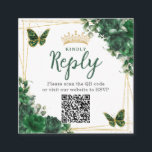 Emerald Green Floral Butterfly Quinceanera QR Code Enclosure Card<br><div class="desc">Elegant Emerald Green Floral Square QR Code RSVP Enclosure Cards. Personalize them easily and quickly, simply click the Edit Using Design Tools button to further edit the text, change font styles and font colors. Featuring beautiful watercolor emerald green flowers, green and gold butterflies and a modern gold geometric frame. Matching...</div>