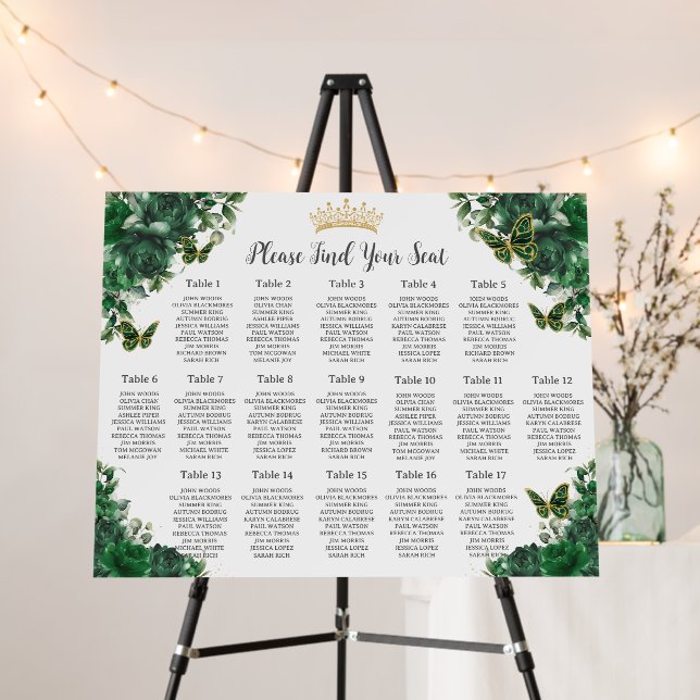 Emerald Green Floral Butterfly Quinceañera Seating Foam Board (In Situ (Stand))