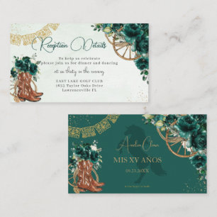 Emerald Green Floral Charro Quinceañera Reception Enclosure Card