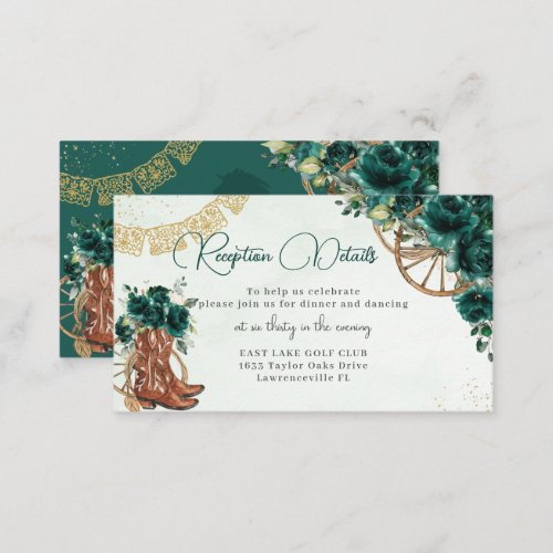 Emerald Green Floral Charro Quinceaera Reception Enclosure Card