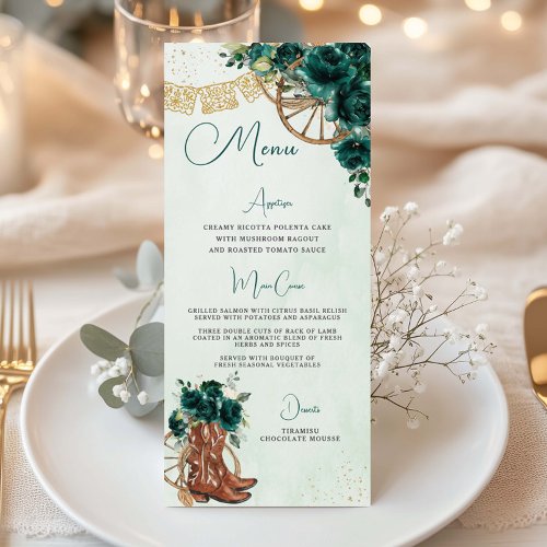 Emerald Green Floral Charro Quinceañera XV Menu