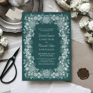 Emerald Green Floral Classic Wedding Invitation