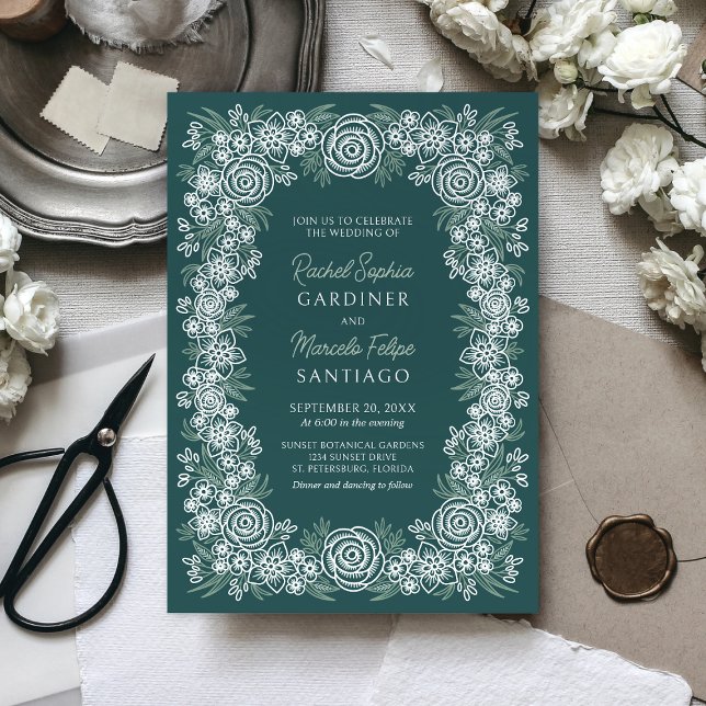 Emerald Green Floral Classic Wedding Invitation (Creator Uploaded)